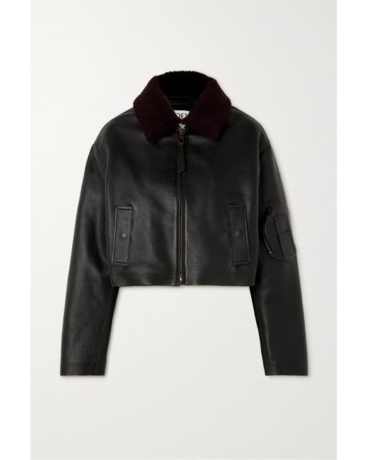 Loewe Cropped Shearling-trimmed Leather Jacket