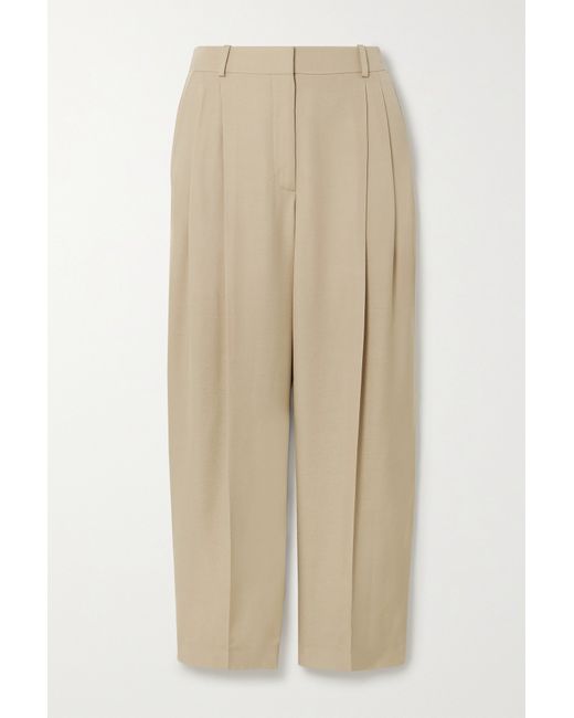 Stella McCartney Pleated Woven Tapered Pants Neutral