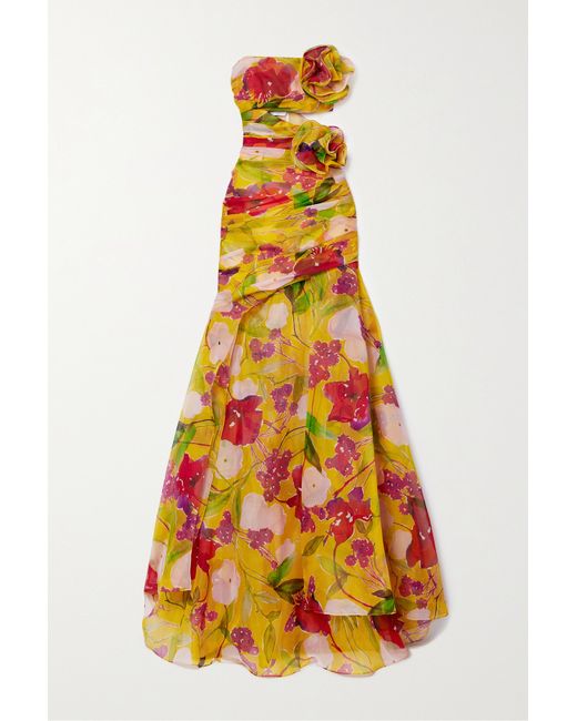 Carolina Herrera Strapless Cut-out Appliquéd Silk-georgette Gown
