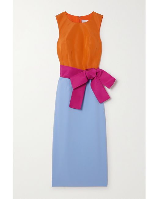 Carolina Herrera Bow-detailed block Silk-faille Midi Dress Light