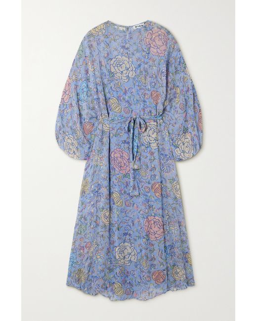 rixo Pia Belted Floral-print Metallic Fil Coupé Georgette Midi Dress Lavender