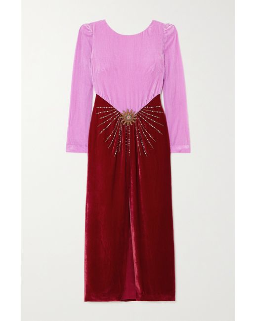 Saloni Alix Embellished Appliquéd Velvet Midi Dress