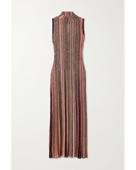 Missoni Sequin-embellished Striped Metallic Ribbed-knit Maxi Dress
