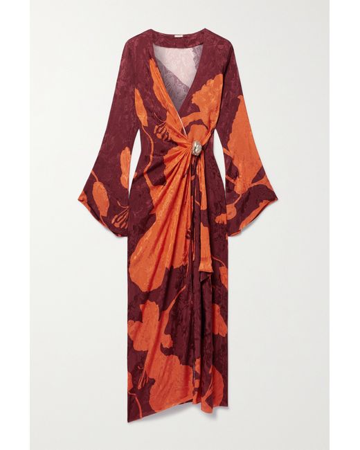 Johanna Ortiz Net Sustain Sanctuary For Dream Printed Satin-jacquard Midi Wrap Dress
