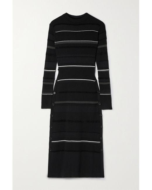 Proenza Schouler Button-detailed Striped Ribbed-knit Midi Dress