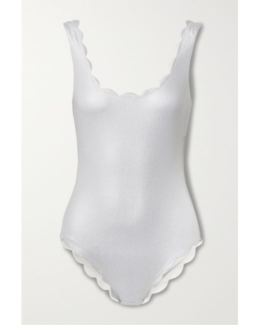 Marysia Palm Springs Reversible Scalloped Metallic Seersucker Swimsuit