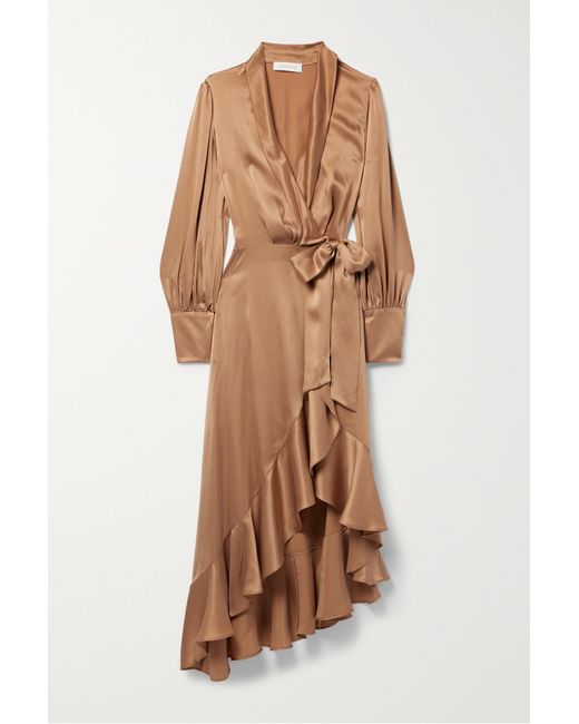Zimmermann Asymmetric Silk-satin Midi Wrap Dress