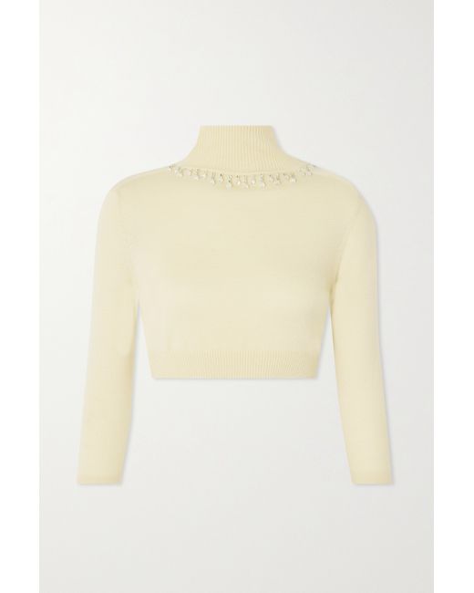 Zimmermann Net Sustain Matchmaker Cropped Crystal-embellished Merino Wool Turtleneck Sweater
