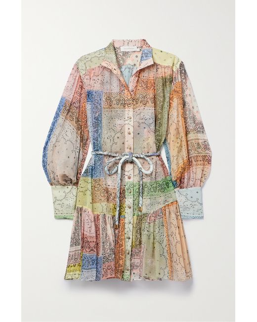 Zimmermann Matchmaker Lantern Belted Printed Cotton And Silk-blend Voile Mini Dress