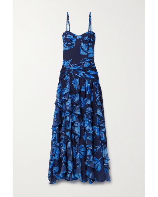 Patbo Nightflower Ruffled print Crepon Maxi Dress