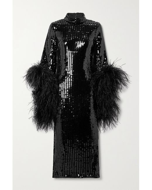Taller Marmo Del Rio Disco Feather-trimmed Sequined Tulle Midi Dress