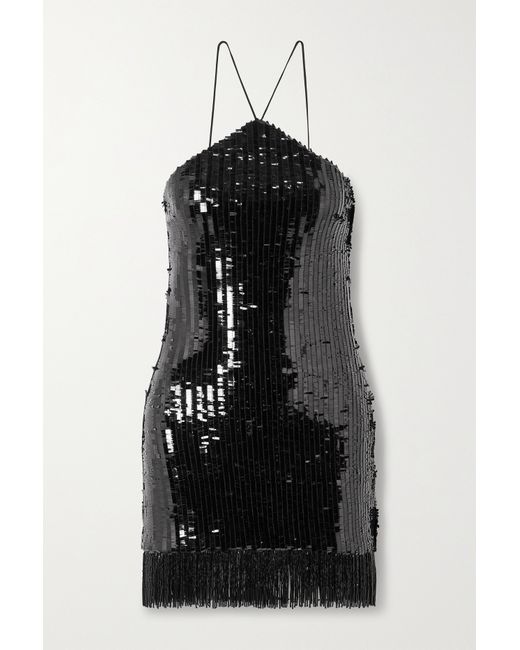 Taller Marmo Pat Fringed Sequined Tulle Halterneck Mini Dress
