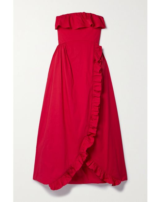 Kika Vargas Net Sustain Sylvia Strapless Wrap-effect Ruffled Cotton-blend Poplin Midi Dress
