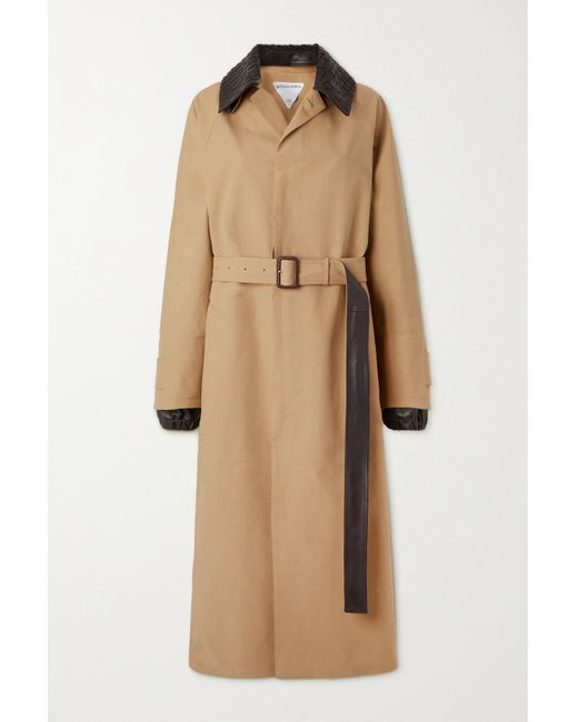 Bottega Veneta Belted Leather-trimmed Cotton-garbardine Trench Coat