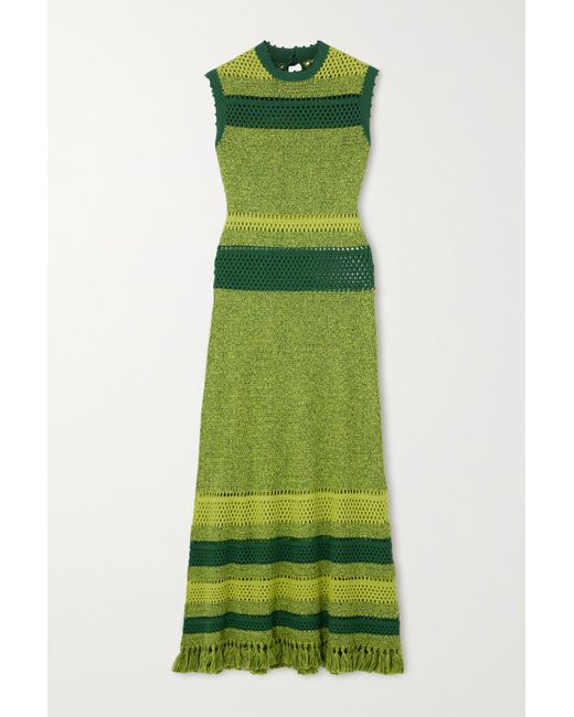 Escvdo Net Sustain Nanay Fringed Crocheted-cotton Midi Dress