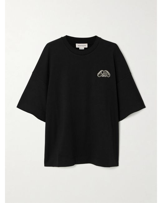 Alexander McQueen Embellished Cotton-jersey T-shirt