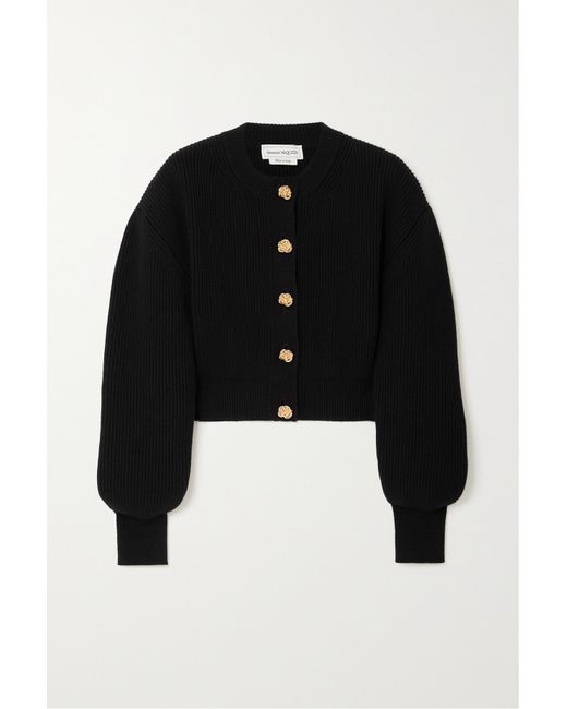 Alexander McQueen Cropped Ribbed Wool And Cashmere-blend Cardigan
