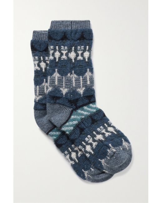 Loro Piana Calza Noel Jacquard-knit Cashmere Socks Navy