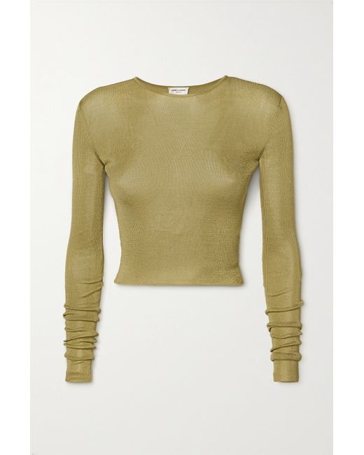 Saint Laurent Cropped Metallic Knitted Top