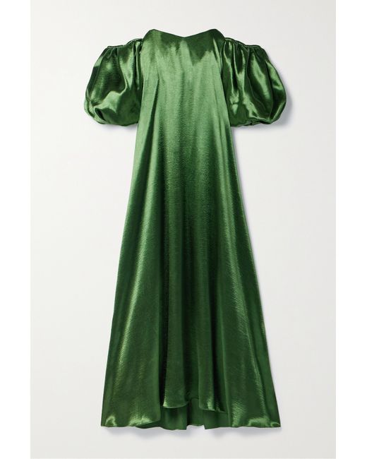 Caroline Constas Palmer Off-the-shoulder Satin Gown Emerald