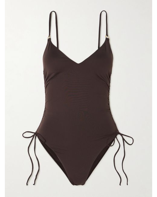 Melissa Odabash Havana Tie-detailed Ruched Stretch Swimsuit Chocolate
