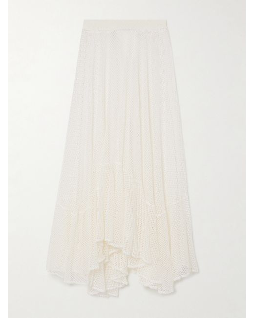 Patbo Tiered Crocheted Stretch-cotton Midi Skirt