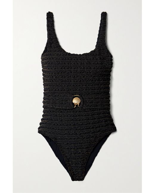 Patbo Belted Metallic Ribbed-knit Swimsuit