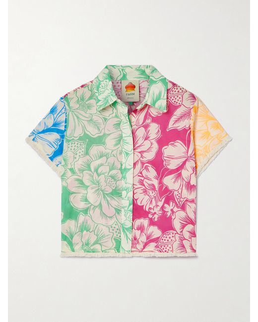 Farm Rio Cropped Frayed Floral-print Cotton-voile Shirt