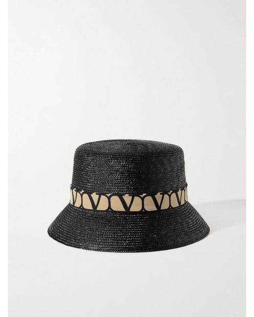 Valentino Garavani Printed Silk-trimmed Straw Bucket Hat