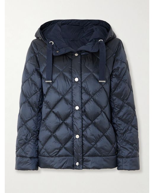 Max Mara The Cube 1st Exit Hooded Quilted Shell Down Jacket Navy