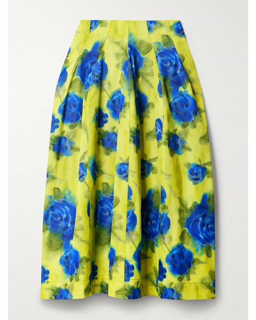 Marni Pleated Floral-print Taffeta Midi Skirt