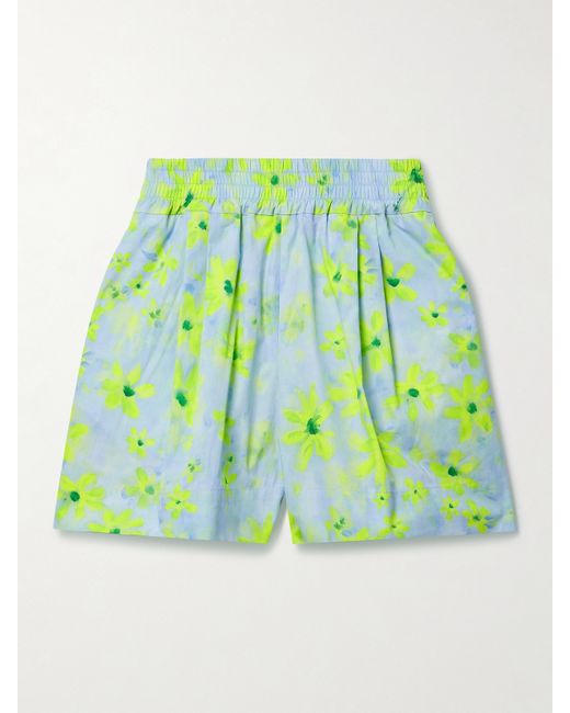 Marni Pleated Floral-print Cotton-poplin Shorts