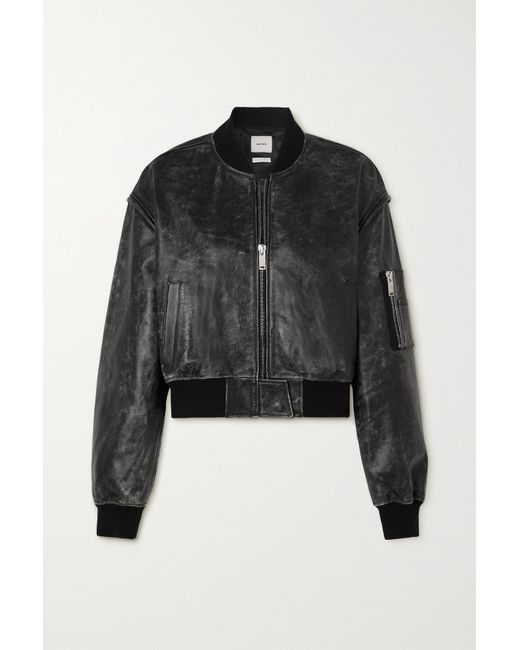 Halfboy Cropped Distressed Leather Bomber Jacket