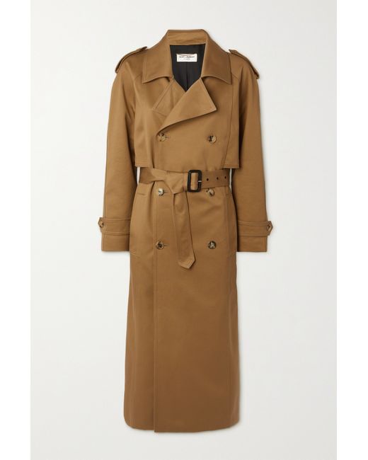 Saint Laurent Double-breasted Belted Cotton-twill Trench Coat Neutral