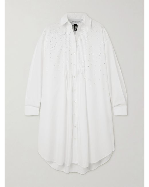 Az Factory Lutz Huelle Greta Crystal-embellished Pleated Cotton-poplin Mini Shirt Dress