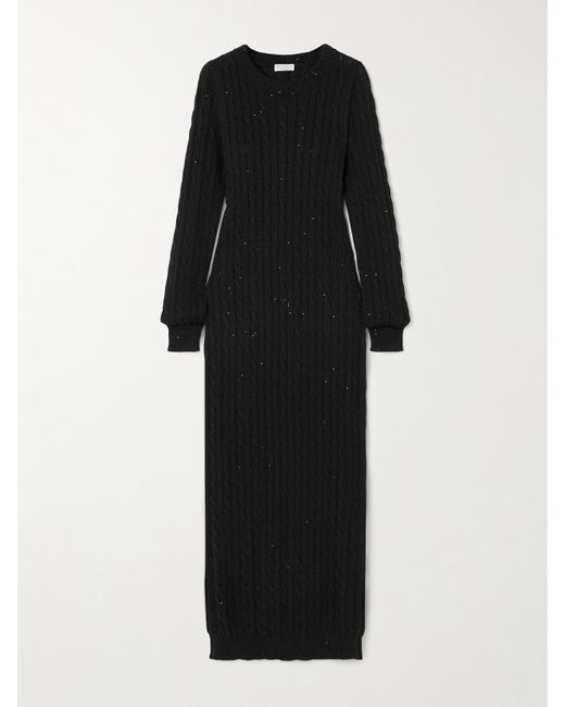 Brunello Cucinelli Sequin-embellished Cable-knit Cotton-blend Midi Dress