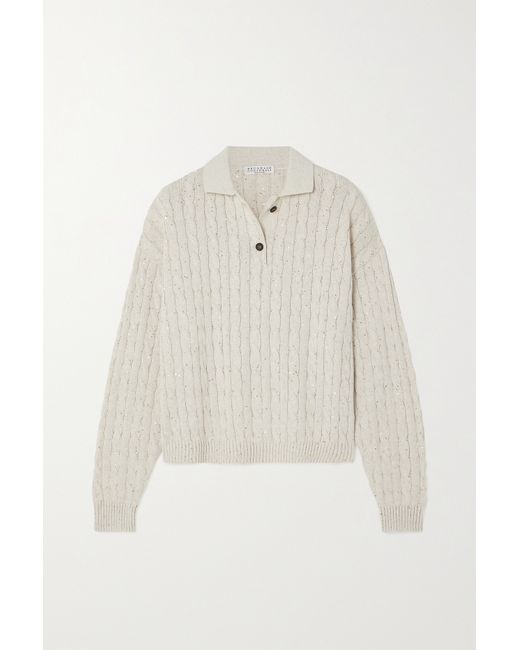 Brunello Cucinelli Sequined Cable-knit Cotton-blend Sweater