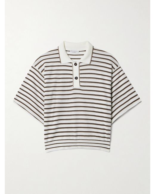 Brunello Cucinelli Striped Metallic Wool And Cashmere-blend Polo Shirt