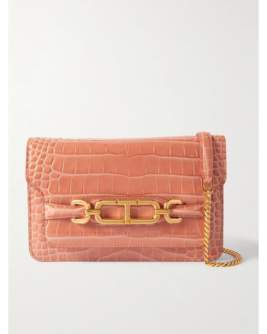 Tom Ford Whitney Small Glossed Croc-effect Leather Shoulder Bag Blush