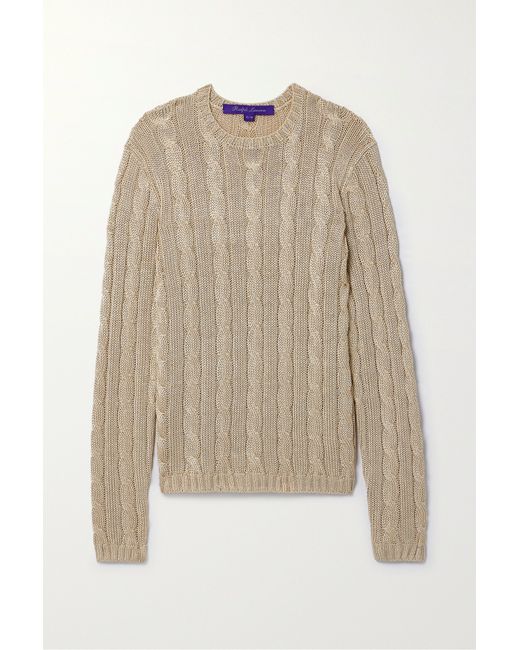 Ralph Lauren Collection Metallic Cable-knit Silk Sweater Tan