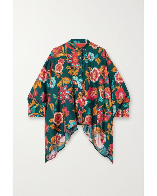 La Double J. Foulard Asymmetric Floral-print Silk-twill Shirt