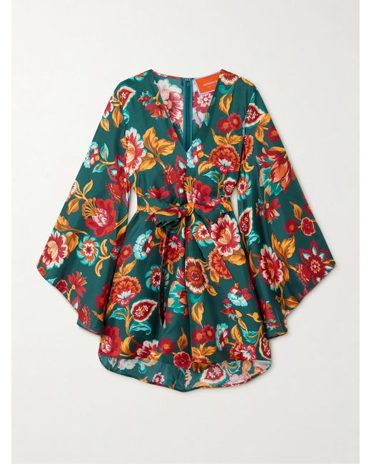 La Double J. Magnifico Belted Floral-print Silk-twill Mini Dress