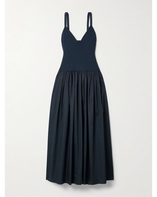 La Ligne Stretch-knit And Cotton-poplin Midi Dress Midnight