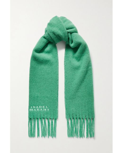 Isabel Marant Firny Fringed Embroidered Alpaca-blend Scarf Jade