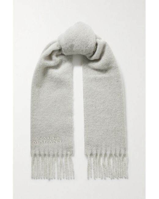 Isabel Marant Firny Fringed Embroidered Alpaca-blend Scarf Light
