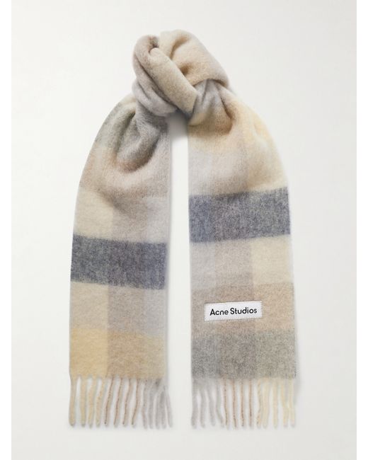 Acne Studios Appliquéd Fringed Checked Brushed-knit Scarf