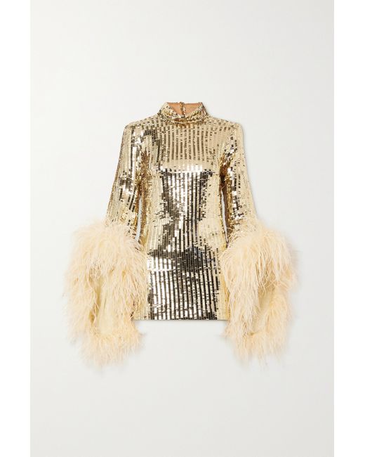Taller Marmo Del Rio Disco Feather-trimmed Sequined Tulle Mini Dress