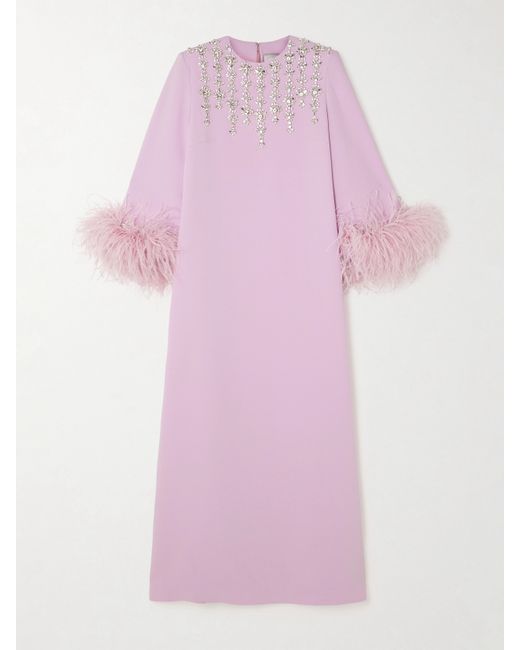 Huishan Zhang Elias Feather-trimmed Crystal-embellished Crepe Gown