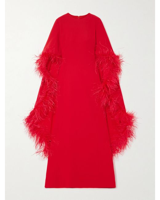 Huishan Zhang Leighton Cape-effect Feather-embellished Crepe Gown