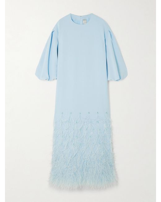 Huishan Zhang Tilda Feather-trimmed Embellished Recycled-crepe Gown Light